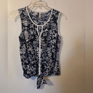 PerSeption Concept Floral Navy and White Tank Top